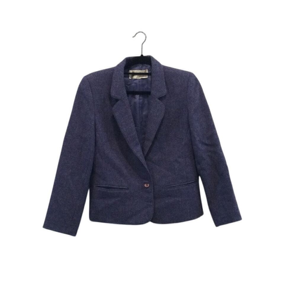 The Edinburgh Woollen Mill Wool Blazer Womens‎ P Petite Sports Coat Blue Tweed